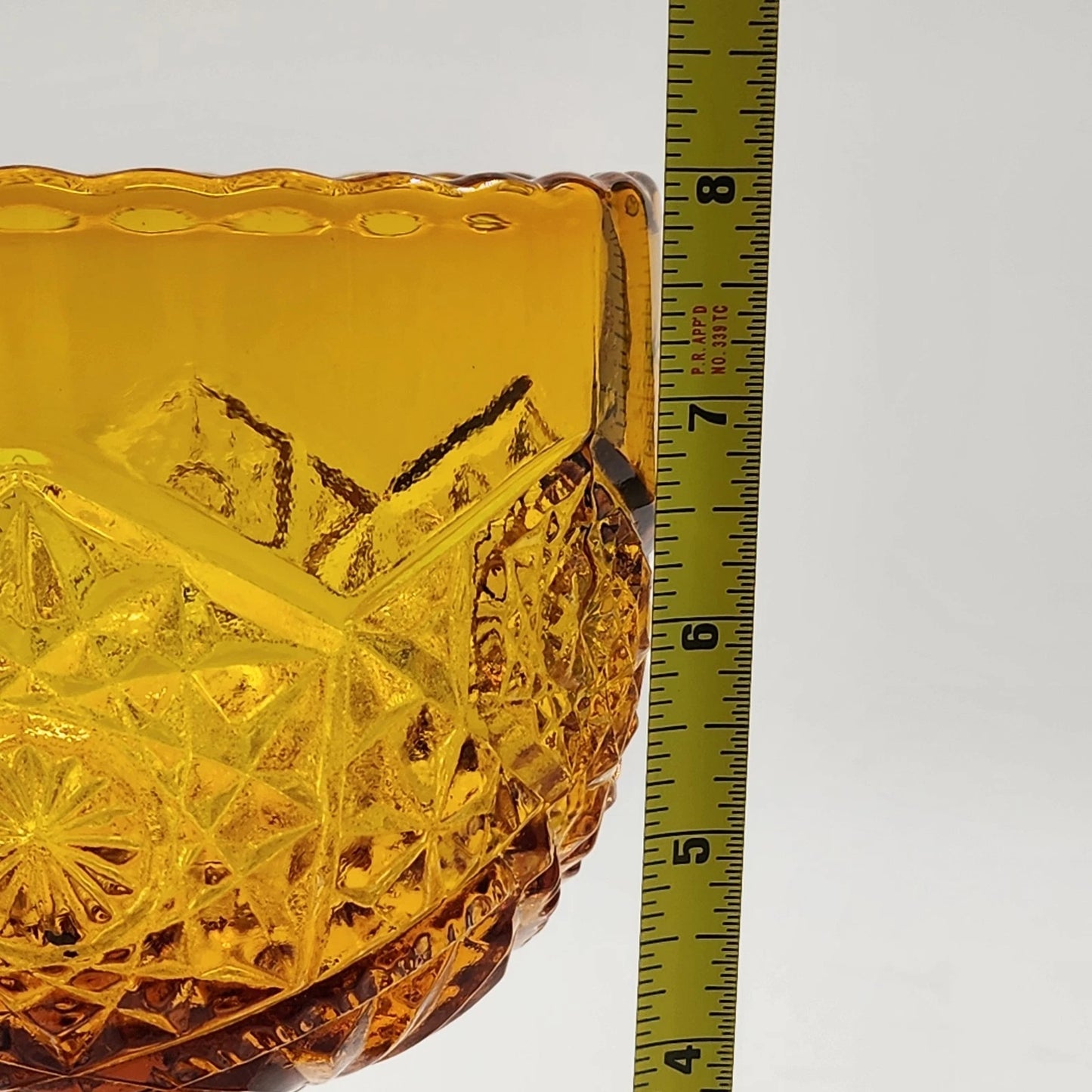 Indiana Glass Hobstar Amber Compote Goblet EAPG Pedestal 8" Vintage Scalloped