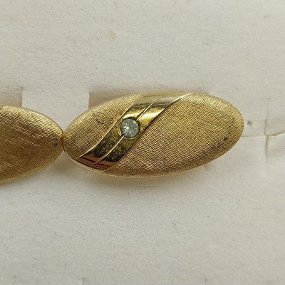 Swank Gold Tone Textured Oval Sleeve Cuff Links with Clear Rhinestones Vintage