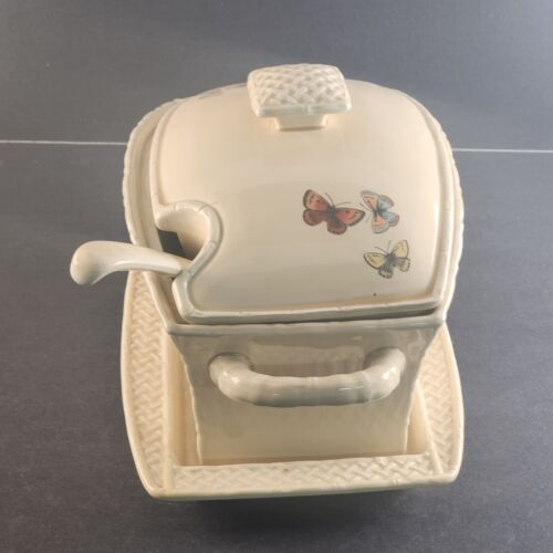 Enesco Butterfly Garden Trellis Vintage Soup Tureen With Lid & Ladle 1978 Japan