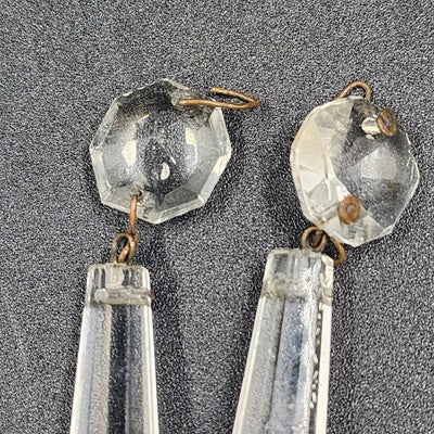 2 Icicle Spear Crystal Faceted Glass Prisms 2.8" w Octagon Accent Wire Connector