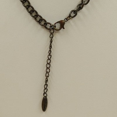 Plunder Red Wood Pendant with Antique Gold Tone Chain & Beads Necklace Jewelry