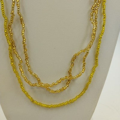 Lot of 3 Yellow Gold Tone Glass and Acrylic Beaded Necklaces Small Round 17"
