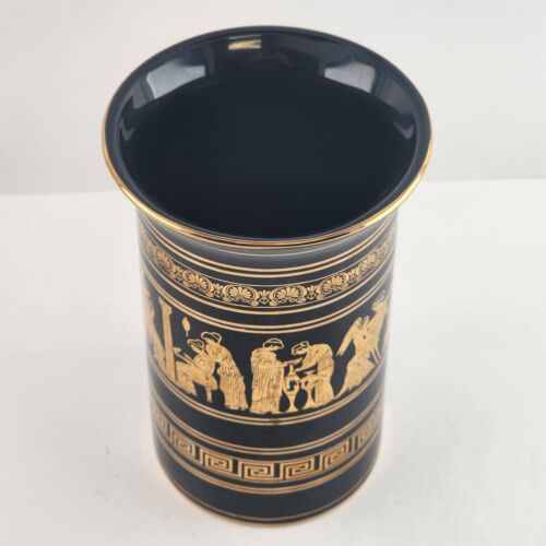 Lambrou Bros Greece Vase Black Handmade 24 k Gold Decoration Greek Mythology 6.5