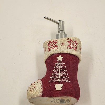 Christmas Soap Dispenser Santa Claus Red White Sock Ceramic Holiday 7.25"