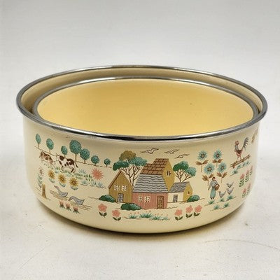 2 pcs International Heartland Enamel Nesting Mixing Bowls 7" x 3" & 6.5" x 2.75"