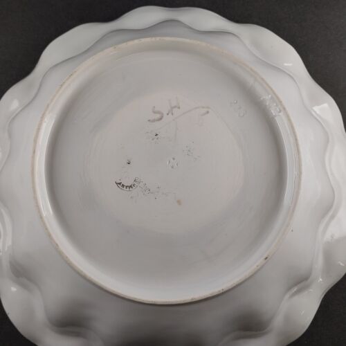 Vintage German Porcelain Serving Bowl – Red & White Rose Floral Design – Scalloped Nipple Rim with Dual Gold Bands – 10.75" Decorative Dish