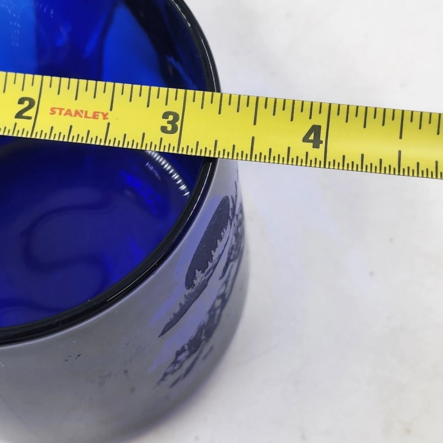 2 Cobalt Blue Coffee Mug Cups 12 oz Etched Running Wolves France