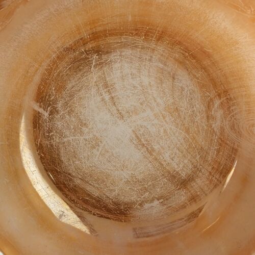 Fire King Peach Luster Leaf Serving Bowl Glass 8.25" Anchor Hocking USA Vintage