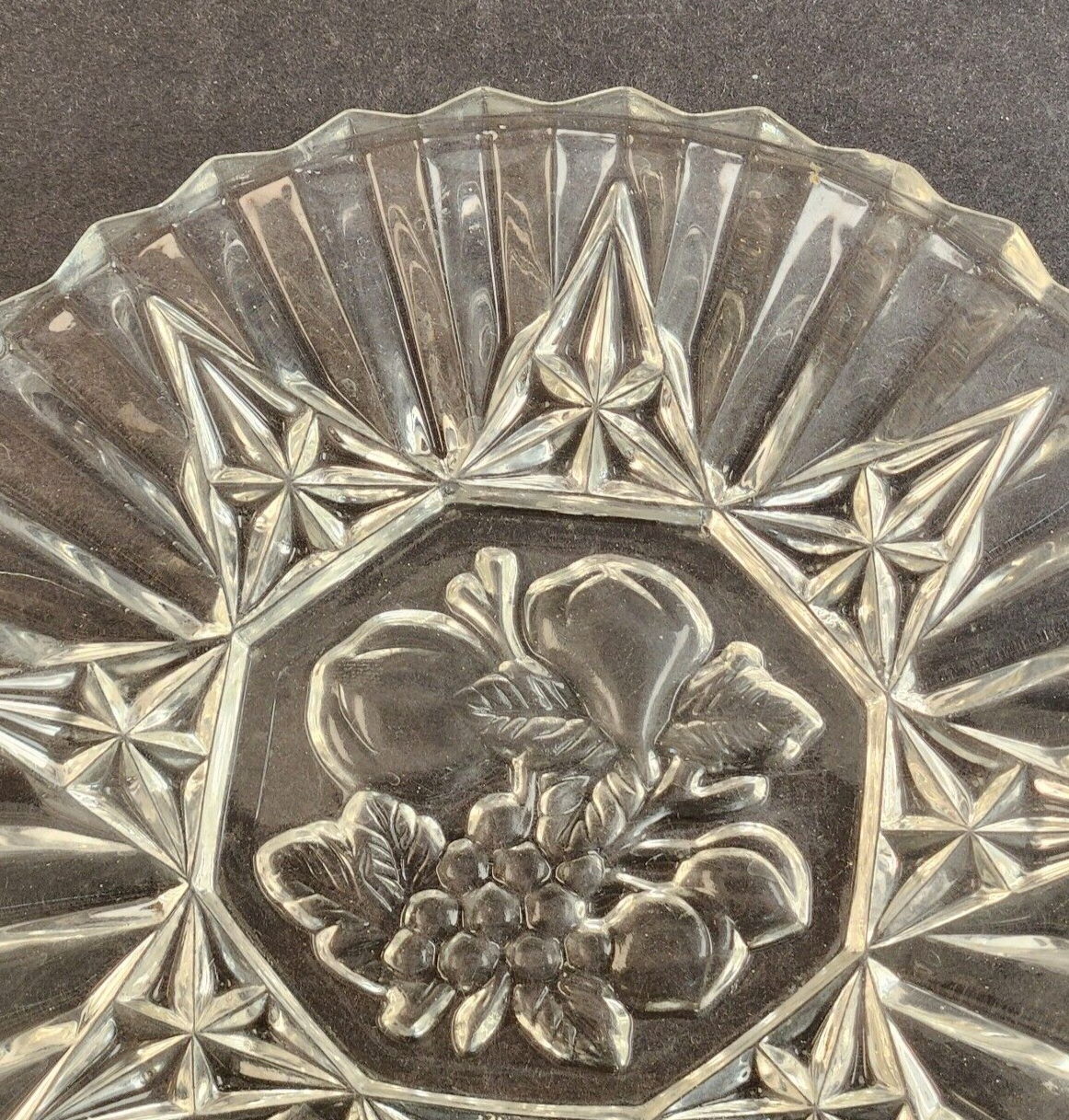 Federal Cut Glass Pioneer Pressed Fruits & Vegetable 8" Diam Dessert Salad Plate