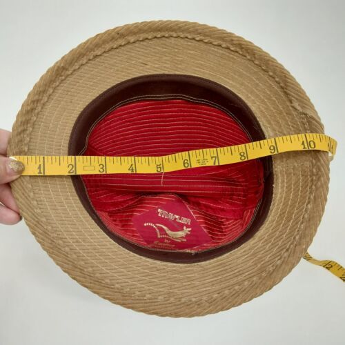 Country Gentlemen Trav'ler Tan Corduroy Fedora Hat w/Black Lined Feathers 11"