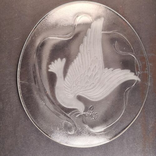 Dove Platter 13” Round Frosted Glass LE Smith Peace On Earth Bottom Embossed