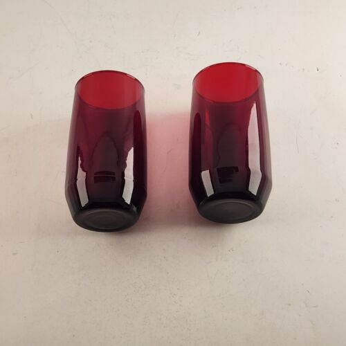 Set of 2 Anchor Hocking Royal Ruby Red Flat Tapered Tumbler Glass 5"