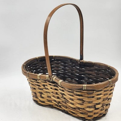 Handwoven Wicker Storage Basket Loop Handle Oval Brown Rattan 15"Lx9"Wx16"H