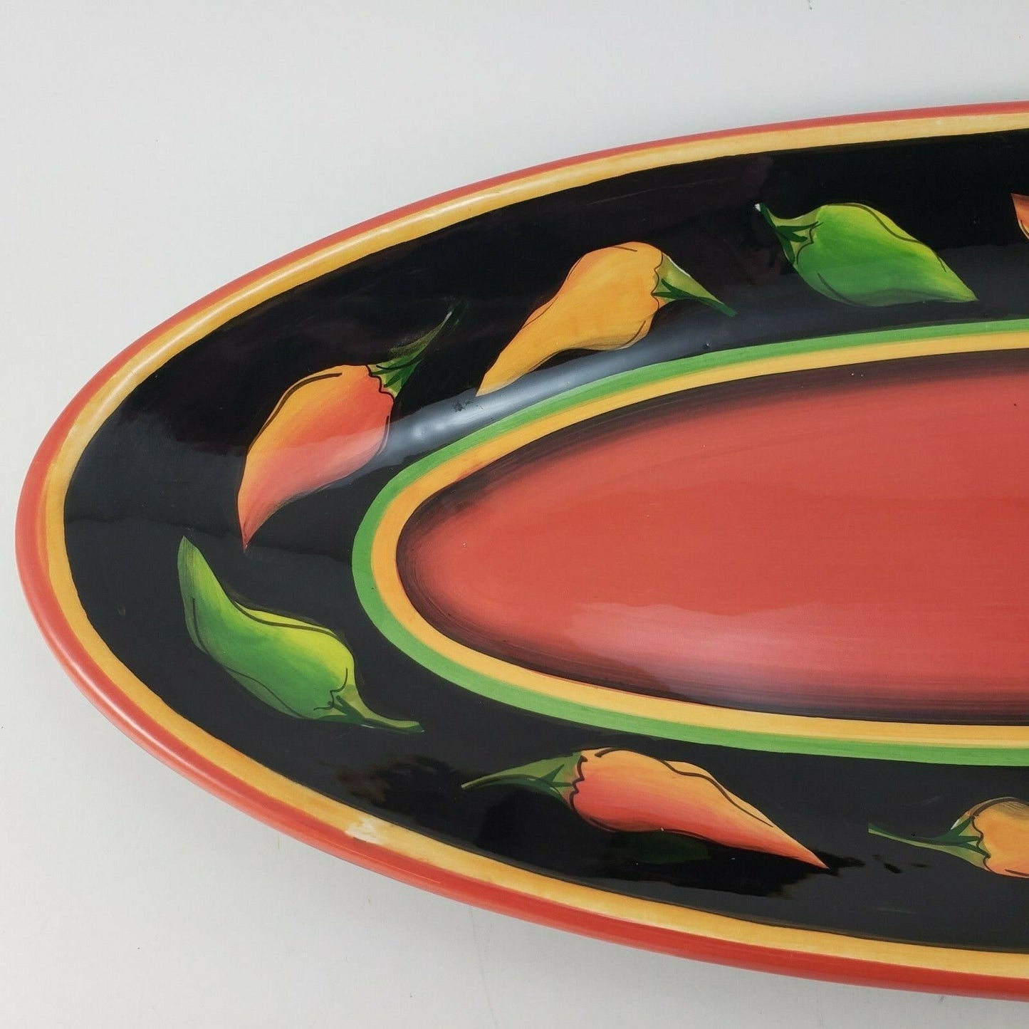 Clay Art Oval Serving Platter Jalapeno Pattern 19"x8" by StoneLite Hand Painted
