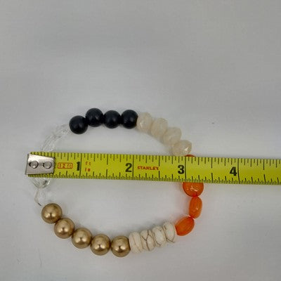 Set of 3 Bracelets Black Faceted Gold White Orange Marbled Glass Faux Beaded 7"