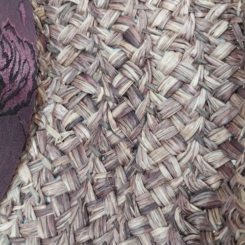 Purple Woven Straw Sun Hat Bow with Black Rose Grosgrain Floral Flower Band 15"