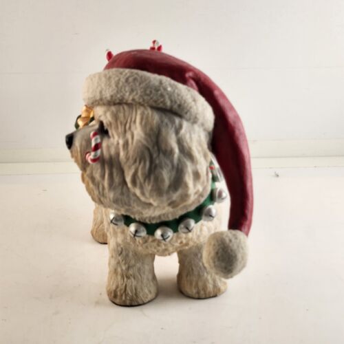 White and Red Danbury Mint Christmas Bichon Frise Large Santa Dog Figurine