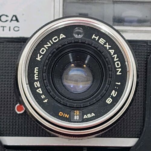 Konica EE-Matic Deluxe F 35mm Film Camera Hexanon 1:2.8 F=42mm AS IS Corrosion