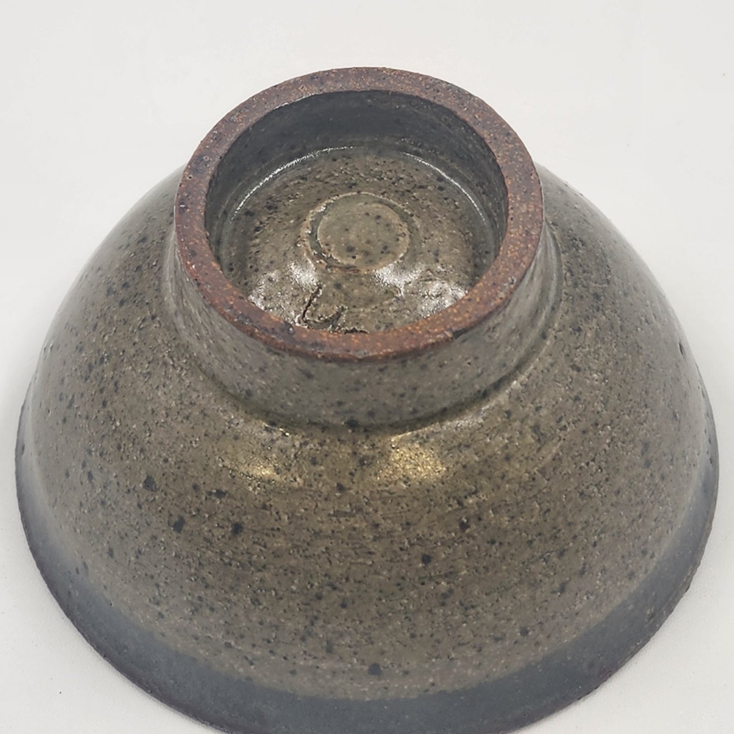 Japanese Rice Soup Bowl Ceramic Brown Green Glazing Footed 4.75" x 2.5" Vintage