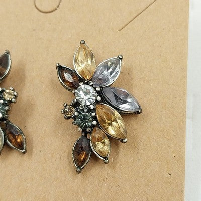 Multicolor Yellow & Clear Leaf-Shaped Faceted Rhinestone Stud Earrings