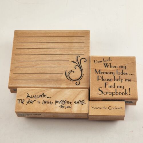 Lot of 4 Verses and Blank Music Sheet Rubber Stamps Vintage Wood Mounted