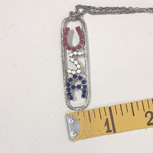 Red/White/Blue USA Pendant on Silver Tone Chain Necklace
