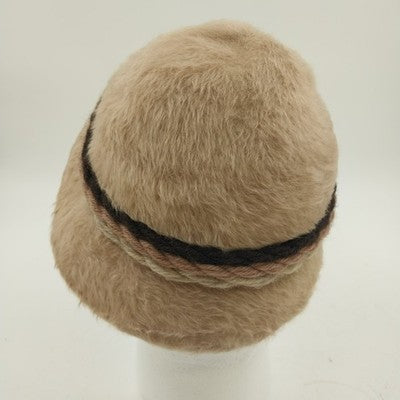 Aloska Cloche Beige Hat w Brown Black Tan Twisted Rope Trim & Gold Tone One Size