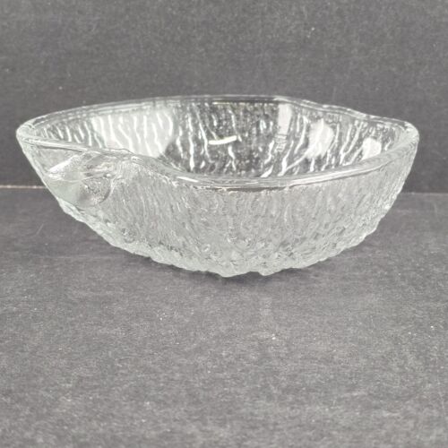 4 Apple Shaped Salad Bowls Clear Italian Pressed Glass Tree Bark Textured Vtg
