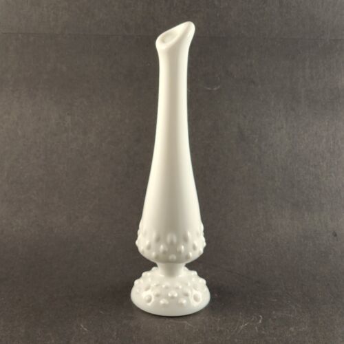 Fenton Milk Glass Swung Hobnail Pattern Footed Bud Vase White Vintage 9" Tall
