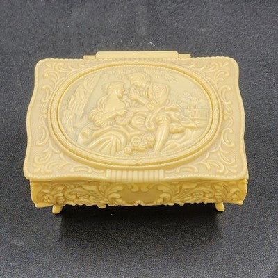 Footed Trinket Jewelry Box 2.5" Victorian Couple Molded Celluloid Vintage 1940's