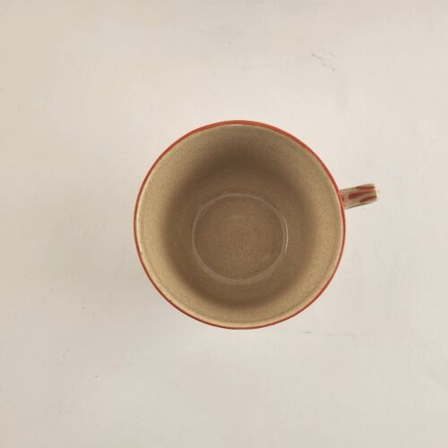 Omar Ware English Stoneware Tea Cup and Saucer Beige Orange Trim England