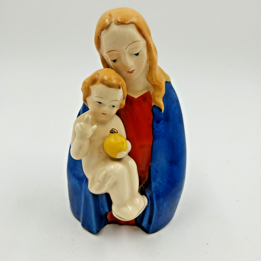 Madonna Virgin Mary & Baby Jesus Figurine Japan Ceramic Porcelain Vtg 5"x2.5"