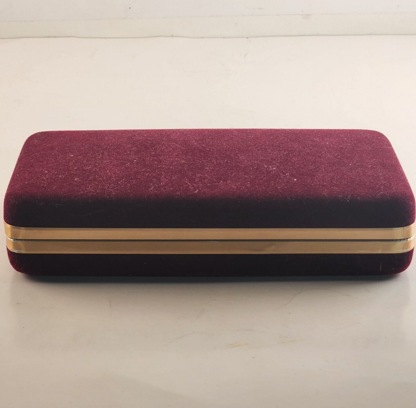 Maroon Burgundy Jewelry Trinket Box with Hinged Lid Vintage 8" Long