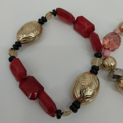 Set of 2 Bracelets Faux Pearl Multicolor Faceted Beaded w/ Gold Tone Stretch 7"