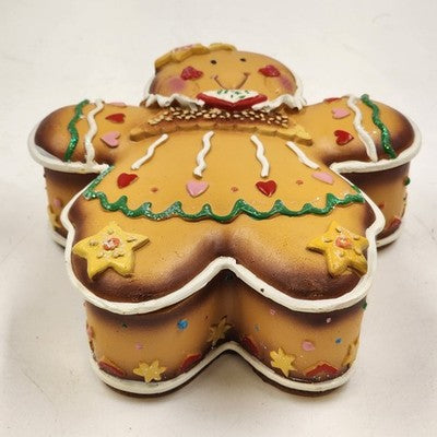 Gingerbread Person Trinket Christmas Ornament Jewelry Box 6.5" x 6" Resin 1995