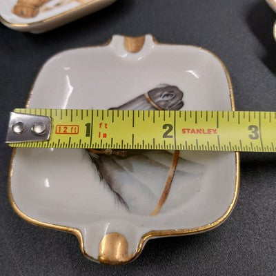 Set of 4 Art Line Ashtrays Horse Heads Gold Rimmed Ornamental Wire Holder Japan