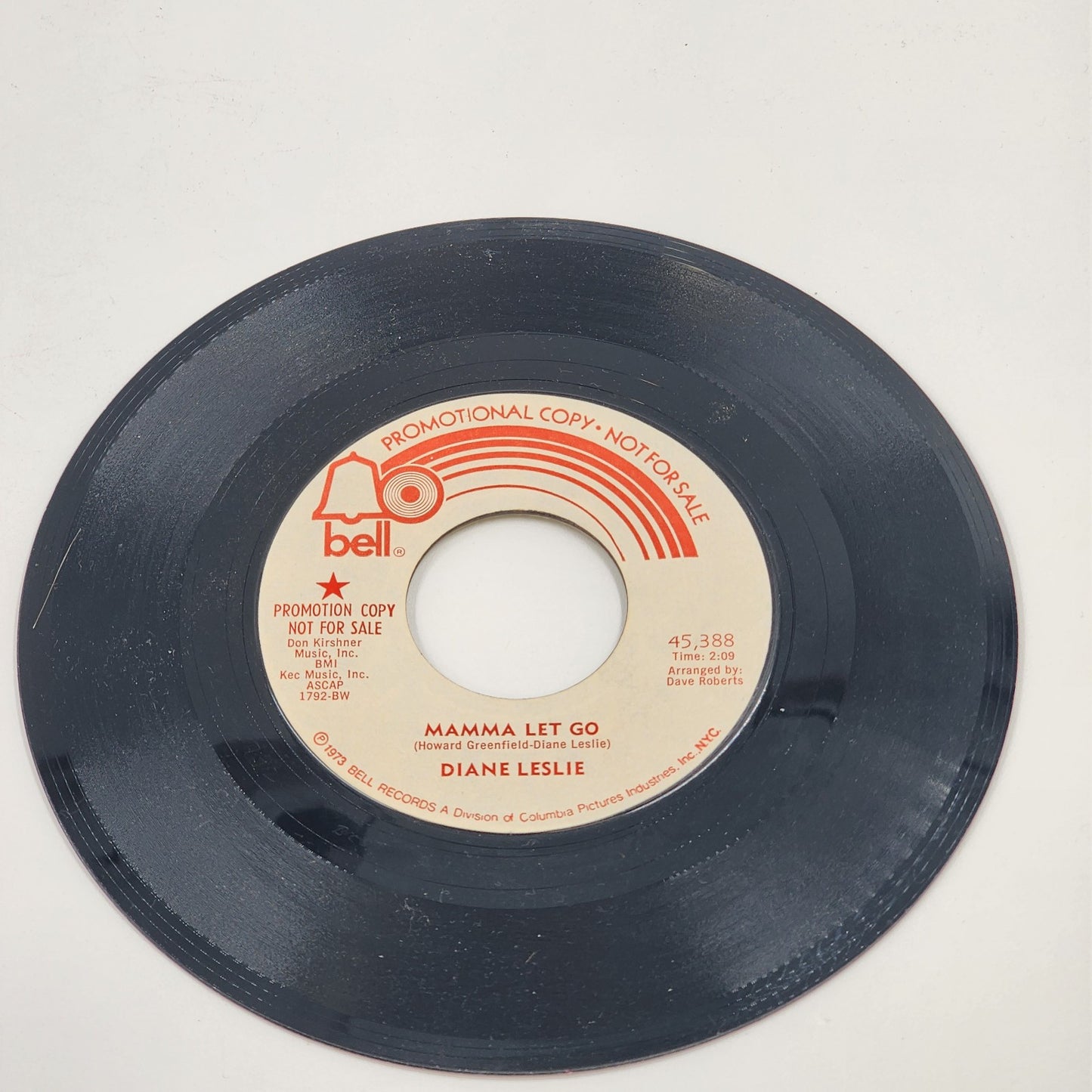 Diane Leslie Bell Records Promotion Copy of Mamma Let Go Vinyl 7" 45 RPM 1973