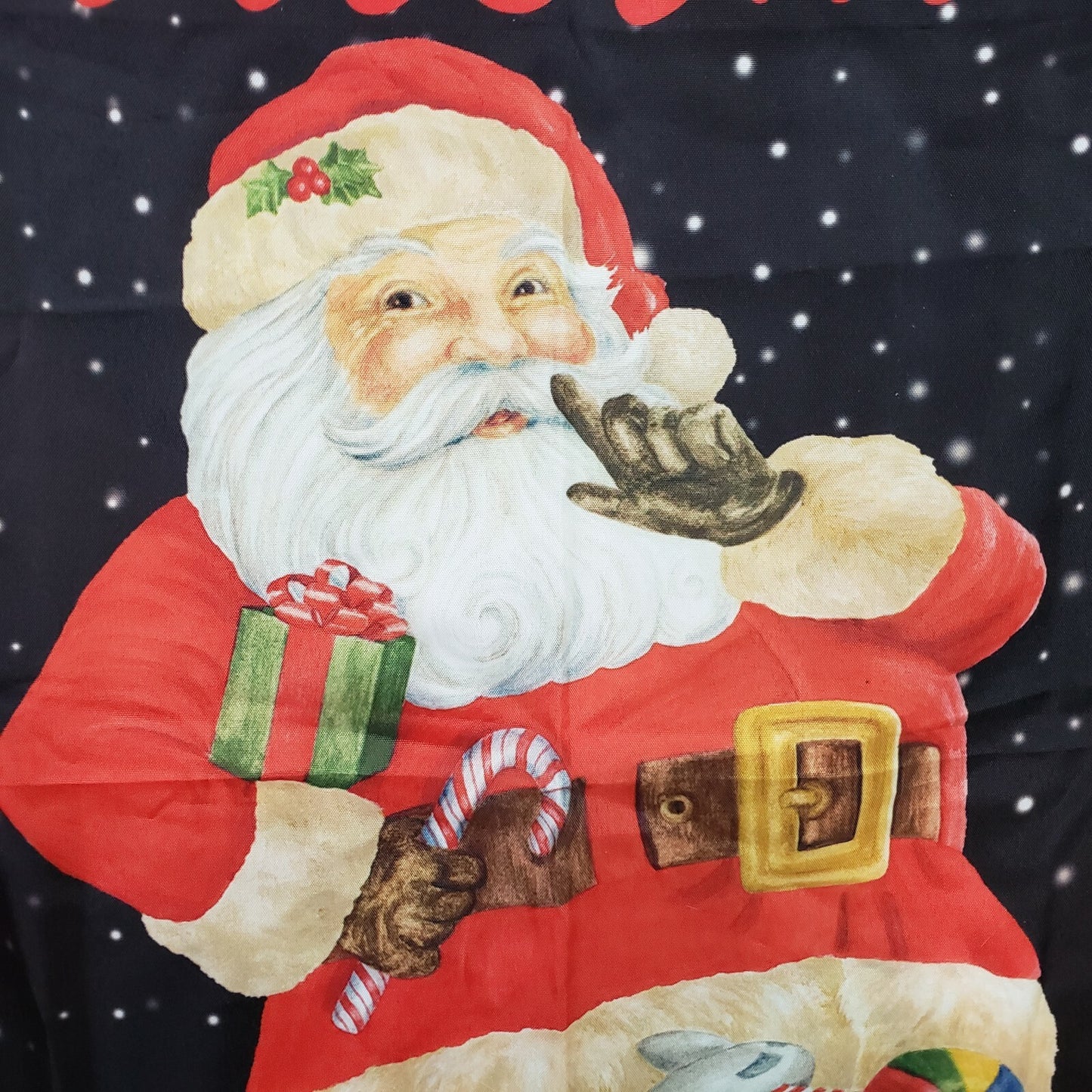 Merry Christmas Santa House Flag Vicky Howard Bag of Toys 40"x28" Large EUC