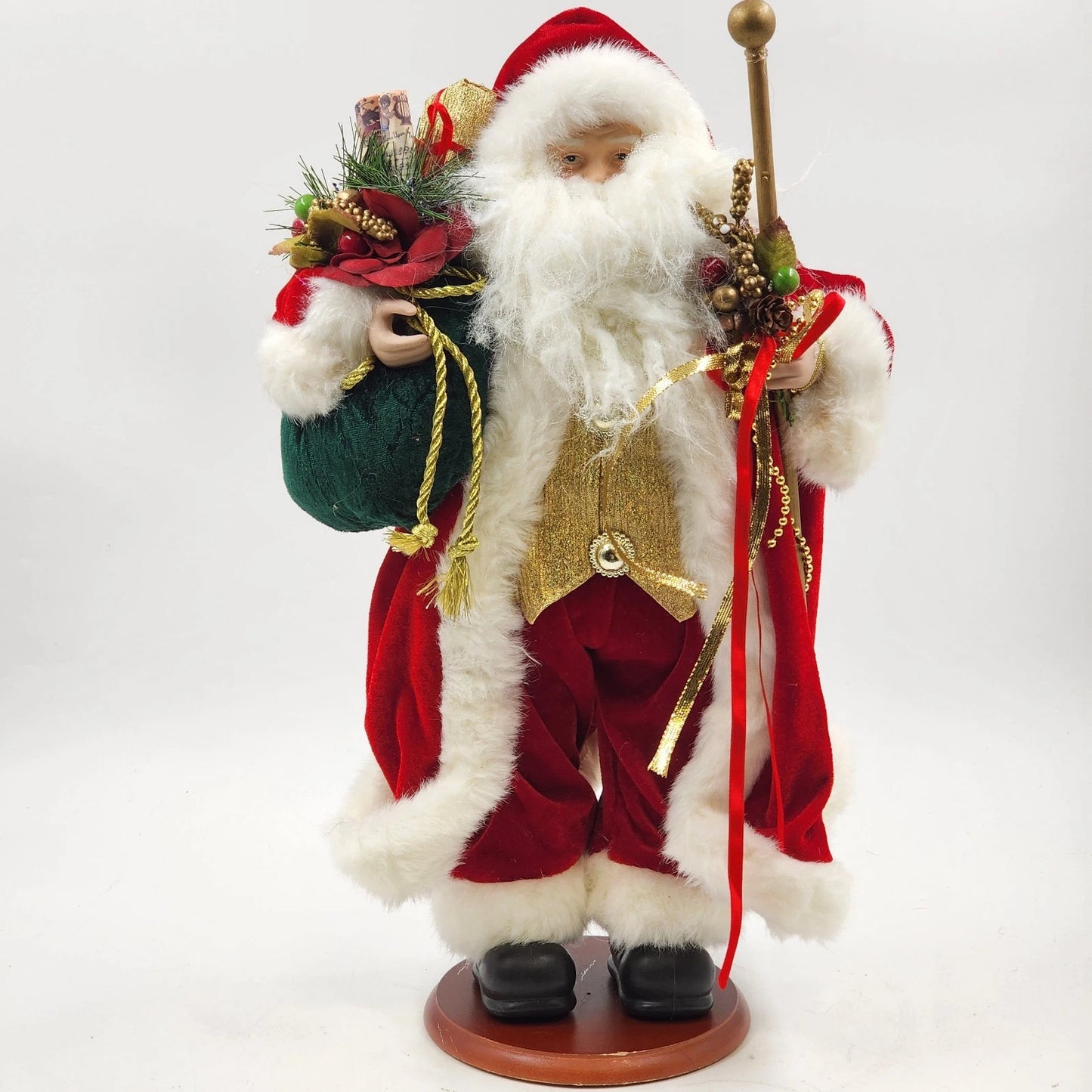 Santa Claus Figure Holiday Home 18" Red Suit Gold Vest Long Beard Vintage 2000