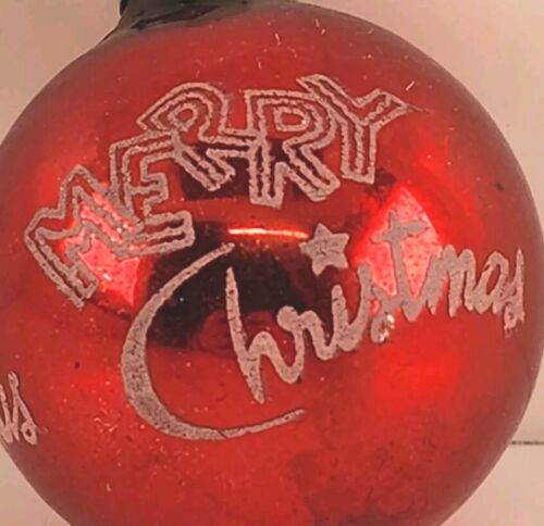 Shiny Brite Mercury Glass Ornament Red CHRISTMAS GREETINGS & Bell Printed USA
