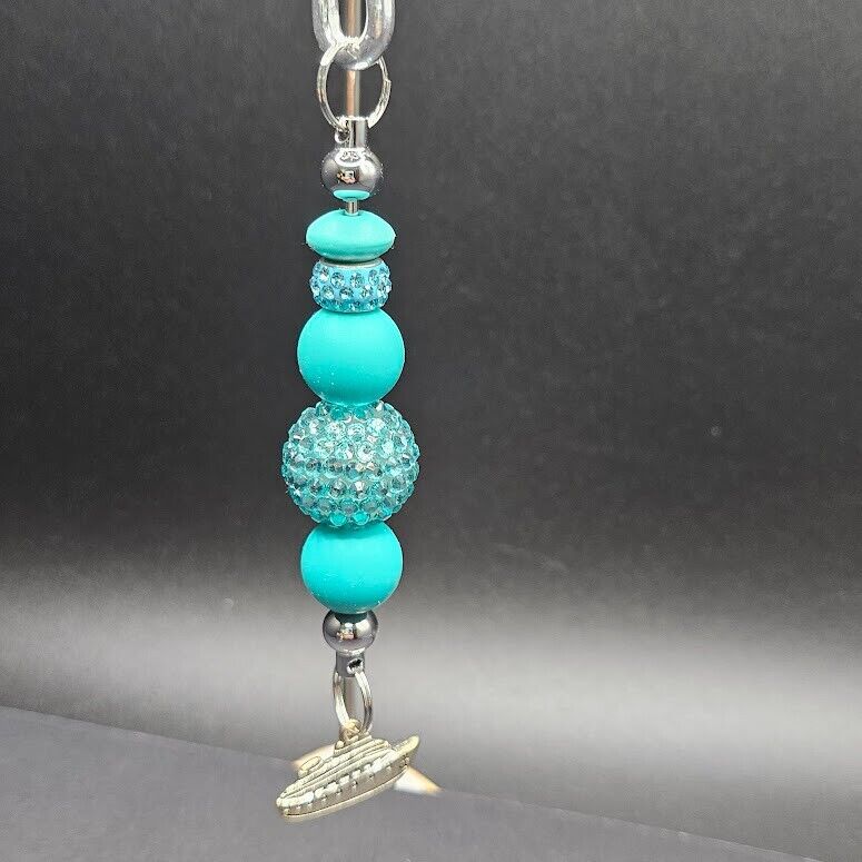 2 Key Ring Bag Charm Blue Nautical Cruise Beaded D Ring Handmade Gift Clip Gift