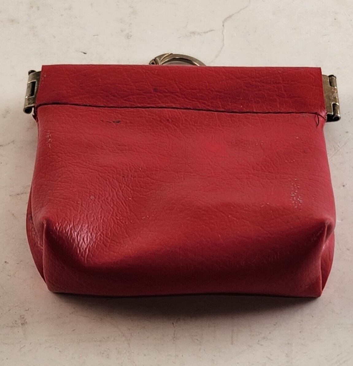 Leather Sqeeze Open Coin Purse KeyChain Red Vintage 1960s England