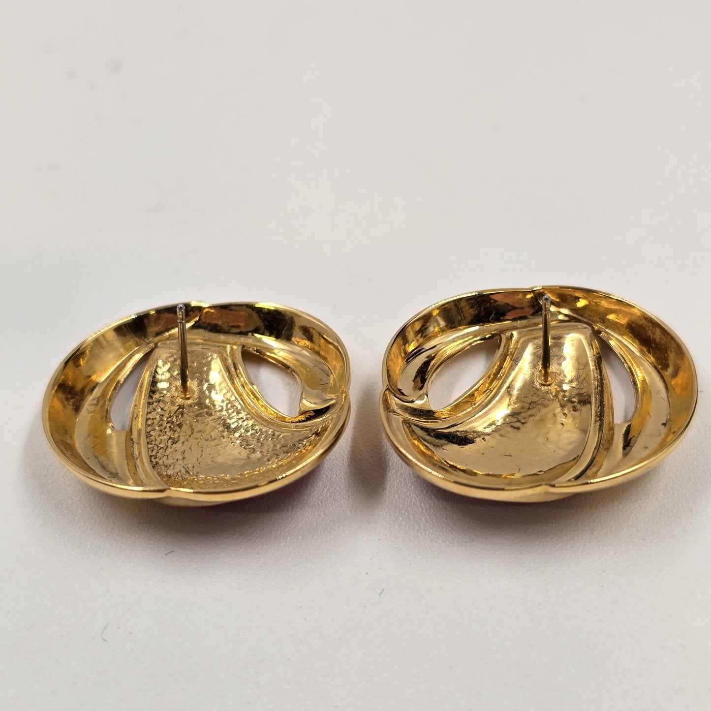 Avon 2 Earrings Gold Tone Burgundy Red Enamel and Marbled Gray Enamel