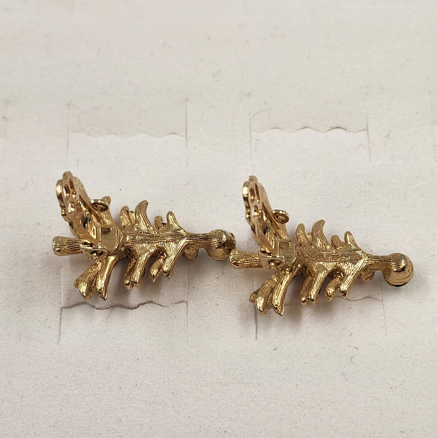 Christmas Tree Gold Tone Clip On Earrings Set w Red Green Rhinestones