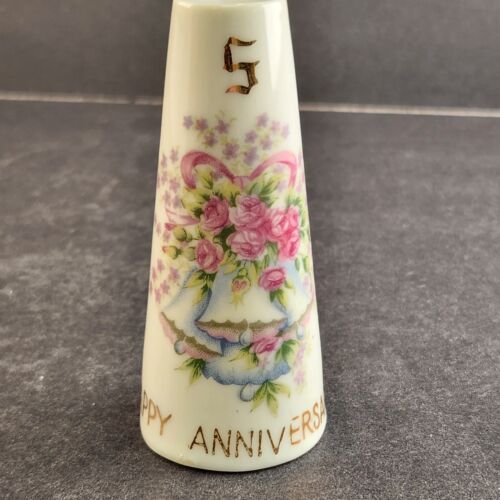 1950s Happy Anniversary Salt Pepper Shakers Set Ceramic Japan Porcelain 3-1/2"
