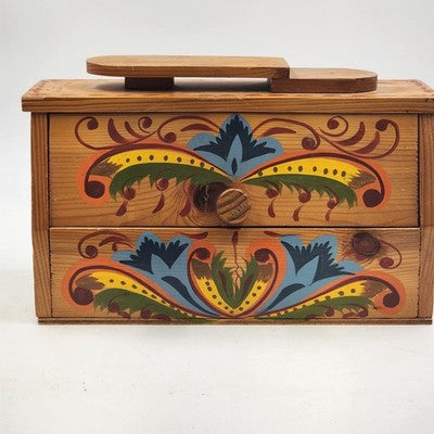 Toleware Wood Box Storage Shoe Shine Norwegian Rosemaling Hand Painted Folk Art