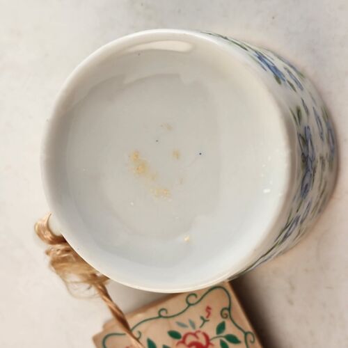 Enesco China Rose Blue Mini Teacup & Saucer Candle Porcelain Japan