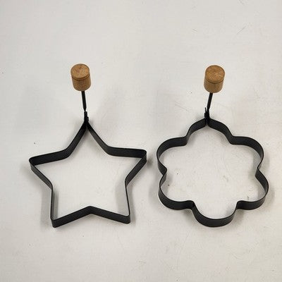 6 Pancake Egg Ring Molds Cookie Cutters Star Heart Round Flower Wood Handles