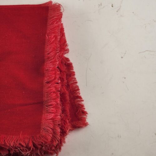 4 Pc Red Linen Dinner Napkins Dining Table Chapped Trim Vintage 11" x 11.5"