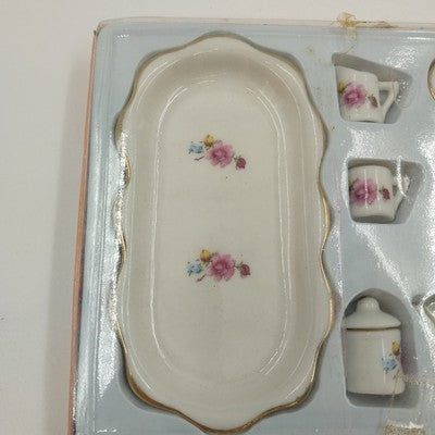 Ranger Miniature Tea Set 510 Pink Roses Polyresin w/ Box Decor